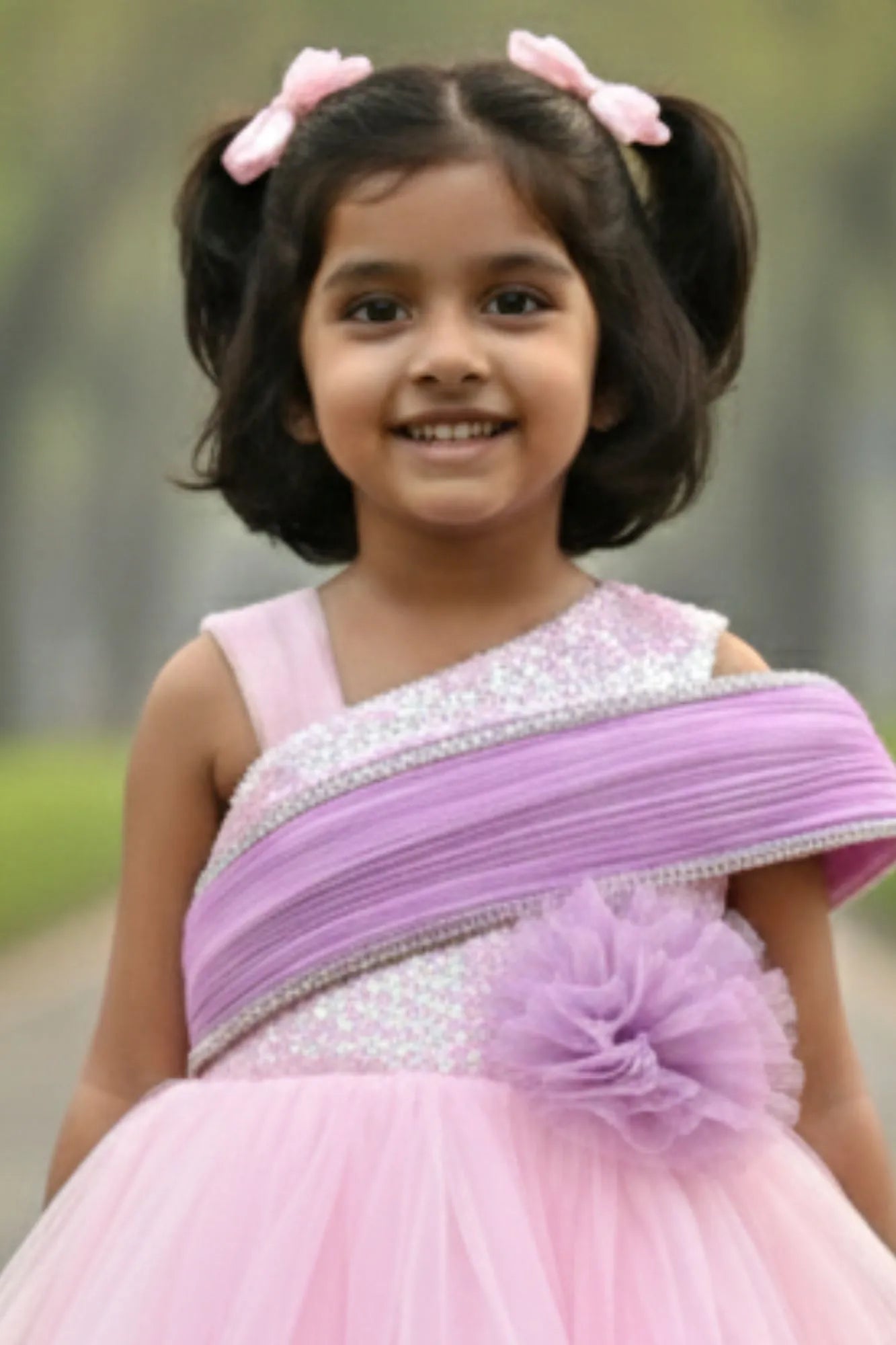 Pink & Lavender High-Low Ruffle Frock For Girls