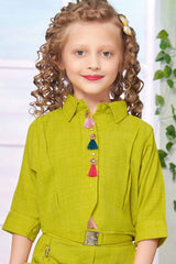 Stylish Green Western Co Ord Set With Hip Belt For Girls