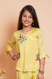 Yellow Floral Embroidered Palazzo Set For Girls