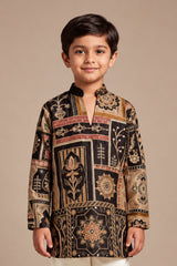 Boys Regal Black Traditional  Printed Kurta Set