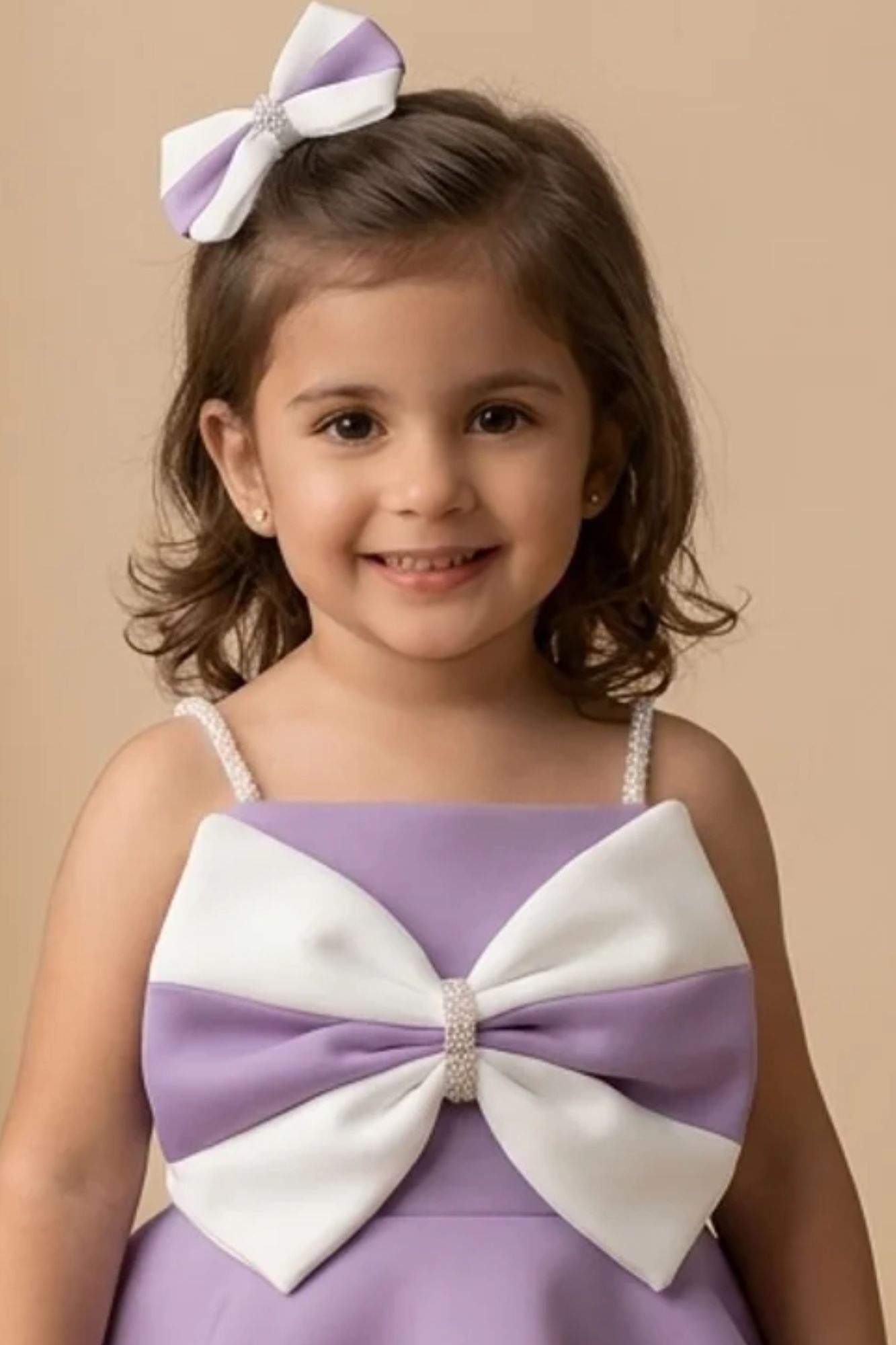 Girls Purple and White Bow Detailed Party Wear Frock