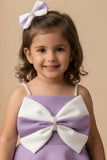 Girls Purple and White Bow Detailed Party Wear Frock