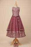 Mauve Ethnic Embroidered Lehenga Choli Set  For Girls
