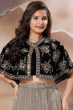 Midnight Black And Silver Floral Embroidered Lehenga Choli Set For Girls