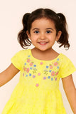 Elegant Yellow Hakoba And Embroidered Frock For Girls