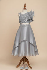 Silver Organza Lehenga Choli And Dupatta For Girls