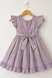 Lilac Swan Embroidered Ruffle Sleeve Flared Dress For Girls