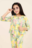 Trendy Multicolor Floral Printed Co Ord Set With Overcoat For Girls