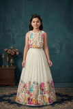 Cream Floral Embroidered Lehenga Choli For Girls