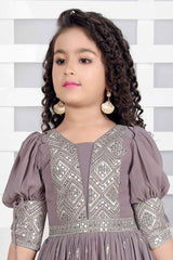 Elegant Mauve Sequins Embroidery Gown For Girls