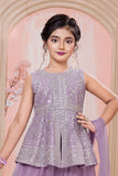 Lavender Sequins And Zari Embroidered Peplum Kurti With Palazzo Set for Girls