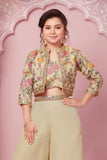 Cream Palazzo Set with Heavy Embroidered Jacket For Girls