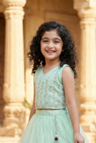 Mint Green Sequins Embroidered Lehenga Choli Set For Girls
