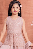 Girls Blush Pink Bead And Sequin Embellished Palazzo Set with Dupatta
