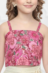 Pink and Cream Printed Set With Jacket For Girls