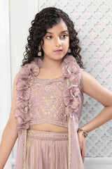 Lavender Embroidered And Stone Work Top With Palazzo Set For Girls