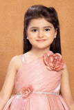 Peach Satin Frock With Floral Embellishment For Girls