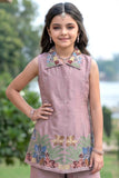 Pink Floral Embroidered Plazzo Set For Girls