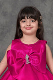 Pink Party Dress with Oversized Bow And Stone Brooch For Girls