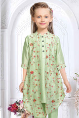 Pista Green Sequins Embroidered Set For Girls