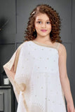Designer Cream Embellished One-Shoulder Palazzo Set For Girls