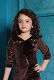 Brown Sparkle Velvet And Sequin Party Dress For Girls