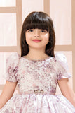 Lilac Floral Frock with Pearl Neckline For Girls