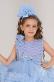 Blue Ruffle Party Gown With Sequin Bows And High-Low Hem For Girls