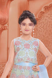 Sky Blue Floral Embroidered Lehenga Choli Set With Dupatta For Girls