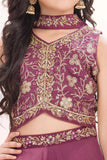 Wine Embroidered Palazzo Set For Girls