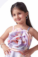 Trendy Purple Floral Embellished And Printed Gown For Girls