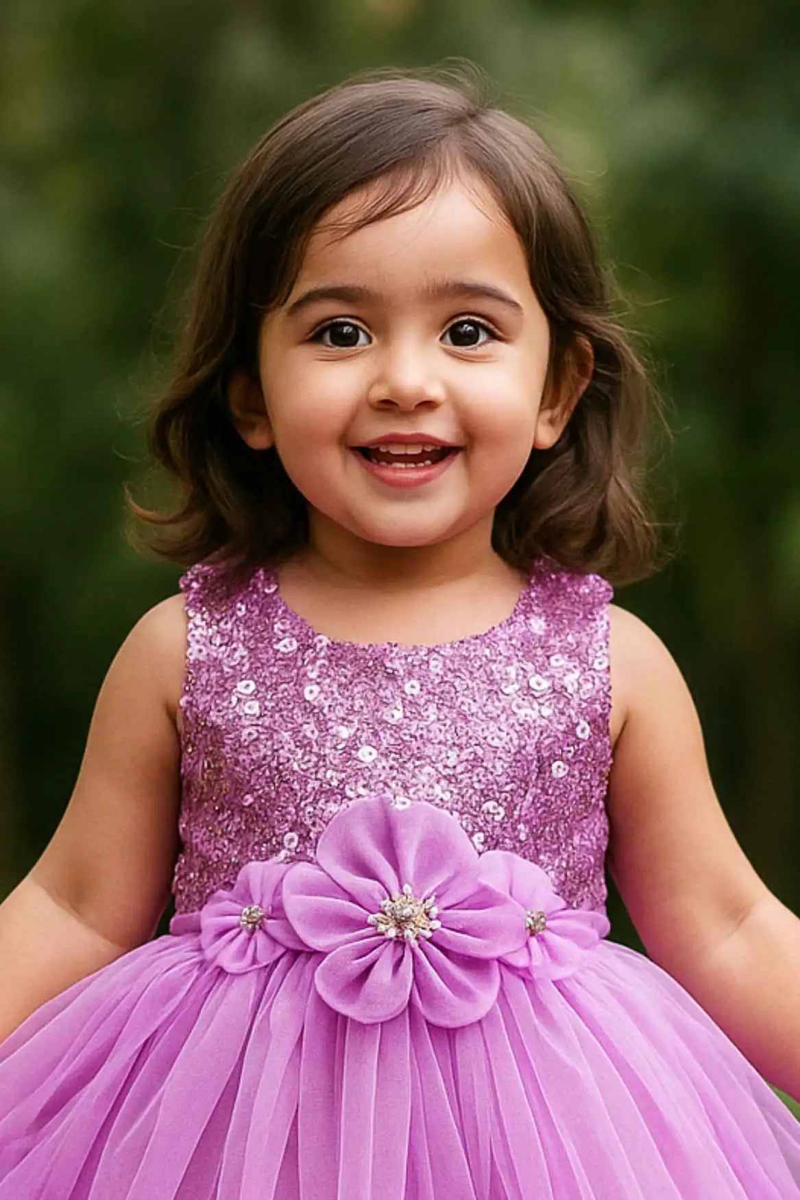 Lavender Sequin Bodice High-Low Party Frock with Ruffle Layers For Girls