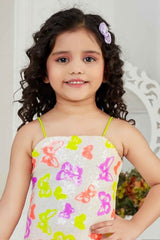 Multicolor Sequins Work Party Wear Mini Dress With Sling Bag For Girls