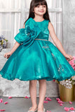Teal Blue Party Frock With Big Flower and Butterfly Design For Girls