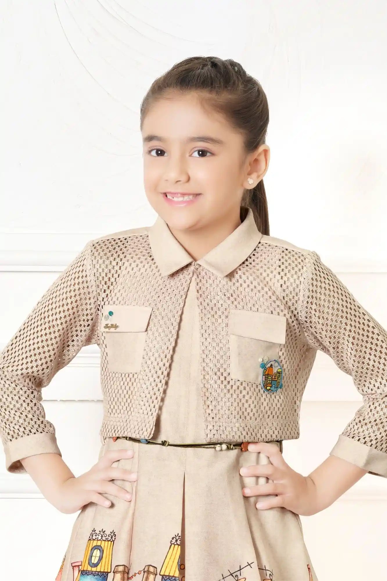 Dreamy Cream Cityscape Dress for Girls