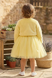 Yellow Party Wear Frock with Faux Fur Jacket For Girls
