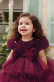 Maroon Party Wear Frock with Oversized Bow For Girls