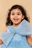Blue 3D Floral Embellishments Party Wear Frock For Girls