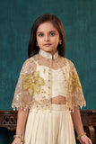 Cream Embroidered Cape Style Palazzo Set For Girls With Designer Jacket