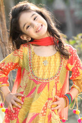 Mustard Printed And Sequin Sharara Set For Girls