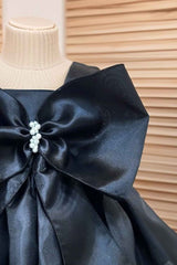 Black Bow Embellished With Pearls Work Frock For Girls