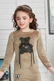 Fawn Velvet Dress With Patch Work For Girls