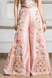 Pastel Pink Heavy Embroidered Crop Top with Flowing Palazzo For Girls