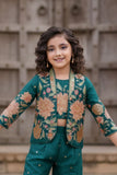 Rama Green Embroidered Ethnic Co-Ord Set With Jacket And  For Girls