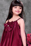 Wine Party Wear High-Low Frock with Bow Detail For Girls