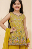 Mustard Yellow Embroidered Palazzo Set with Dupatta For Girls