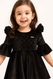 Black Velvet Party Wear Frock With Puff Sleeves For Girls