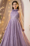 Lavender High-Neck Floral Emblished Party Gown for Girls