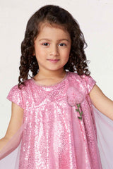 Stylish Pink Dress With Sequin Work For Girls