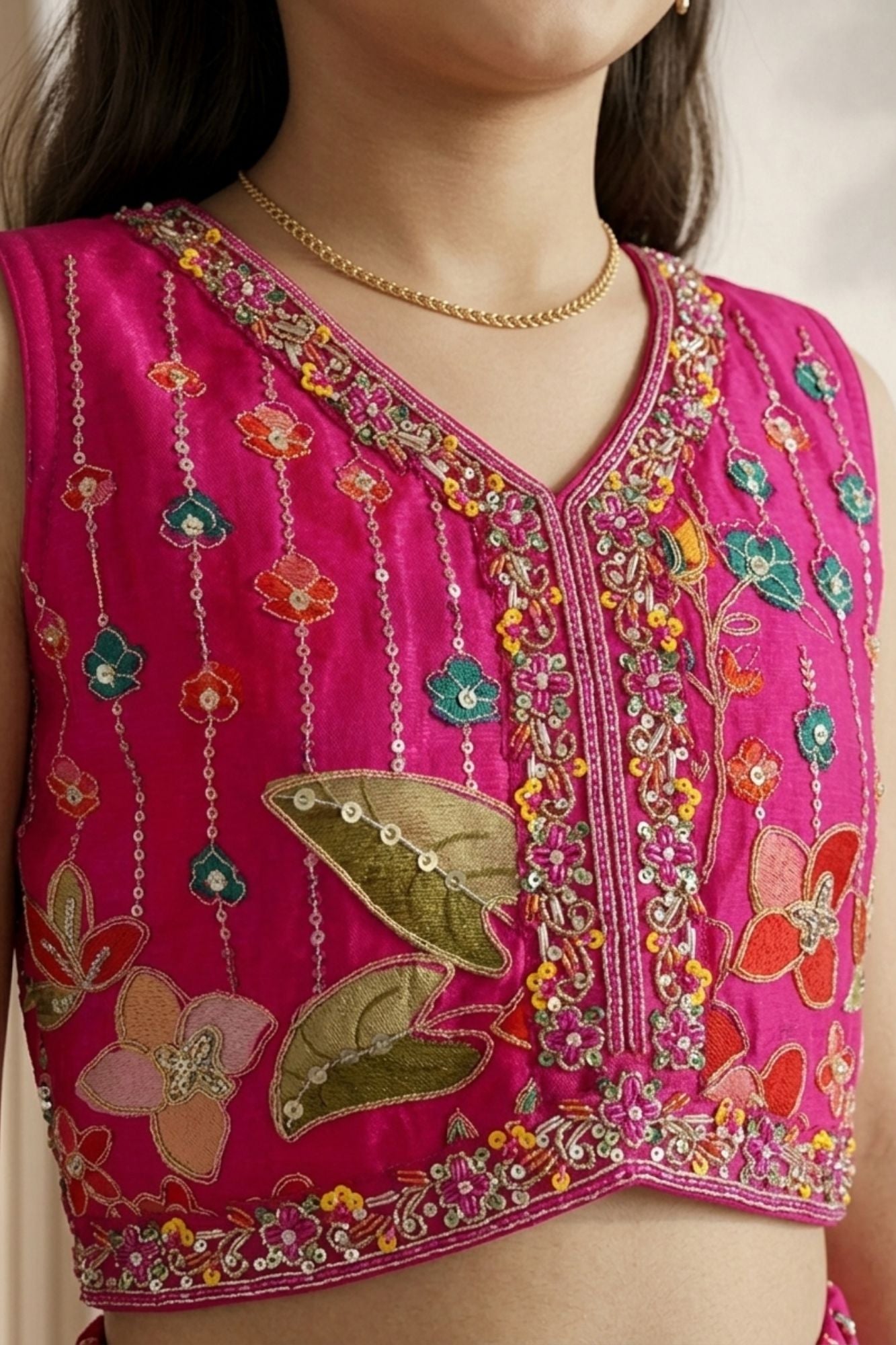 Rani Pink Floral Printed Embroidered Lehenga Choli with Dupatta